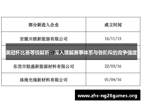 美冠杯比赛等级解析：深入理解赛事体系与各阶段的竞争强度